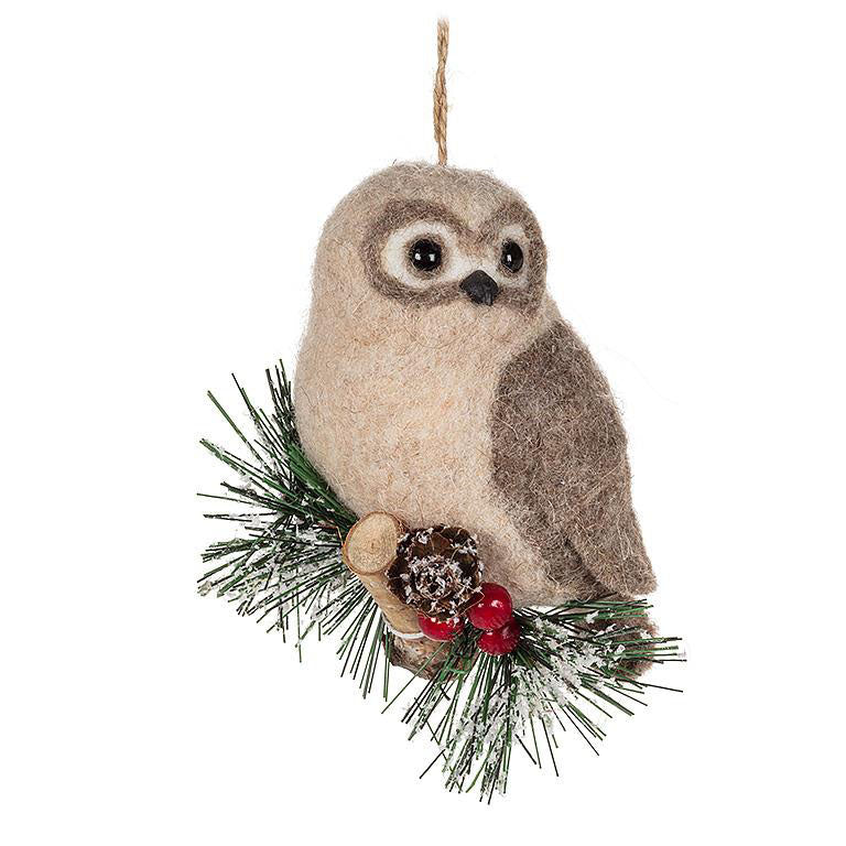 Owl on Branch Christmas Tree Ornament