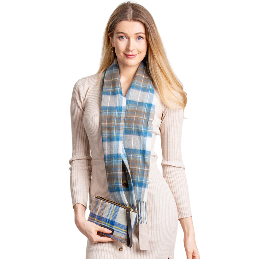 Patrick King Stewart Muted Blue Lambswool Tartan Scarf