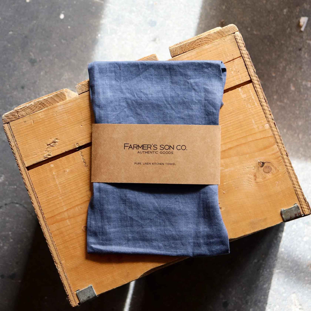 Deep blue linen kitchen towel from Farmer's Son Co.