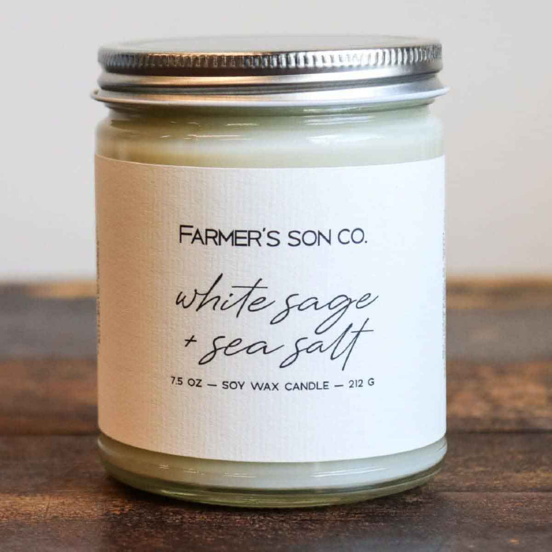 White Sage + Sea Salt 7.5oz scented candle from Farmer's Son Co.