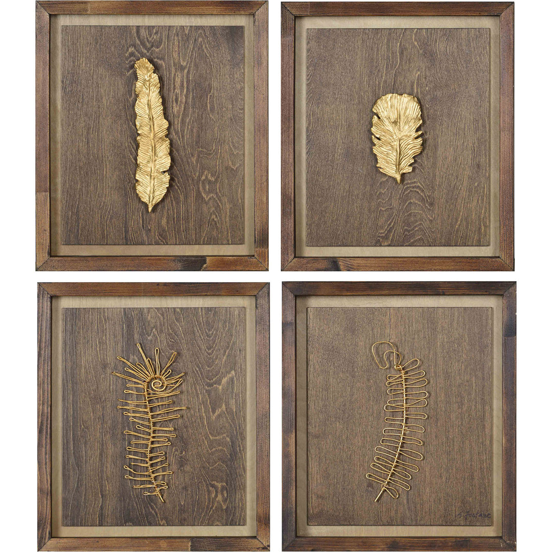 Wooden framed artwork from Renwil with gold feather detailing