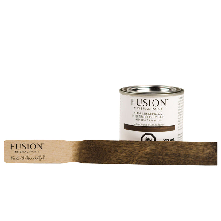 Fusion Stain & Finishing Oil All In One - Cappuccino 237 mL can and brush