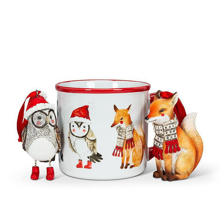Owl and fox Christmas tree ornaments with mug
