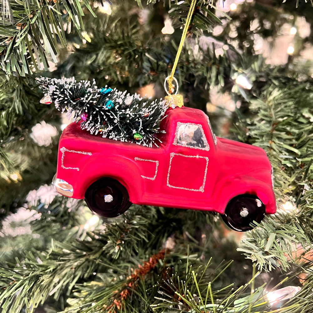 Red Truck with Christmas Tree Ornament