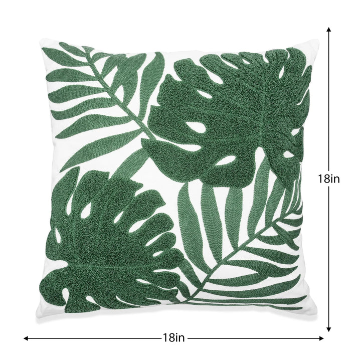 Tropical Leaf Embroidered Cushion