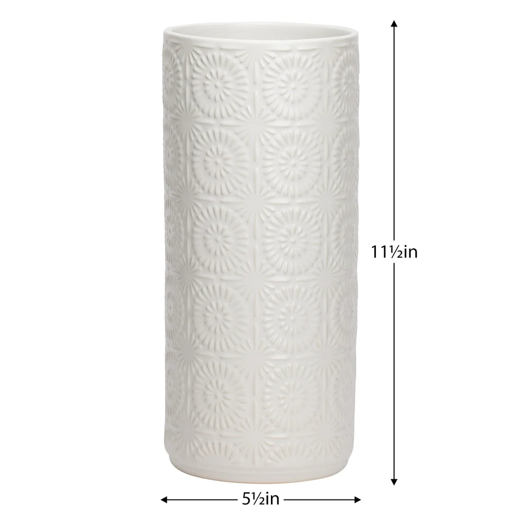Clara Embossed Mandala White Ceramic Vase