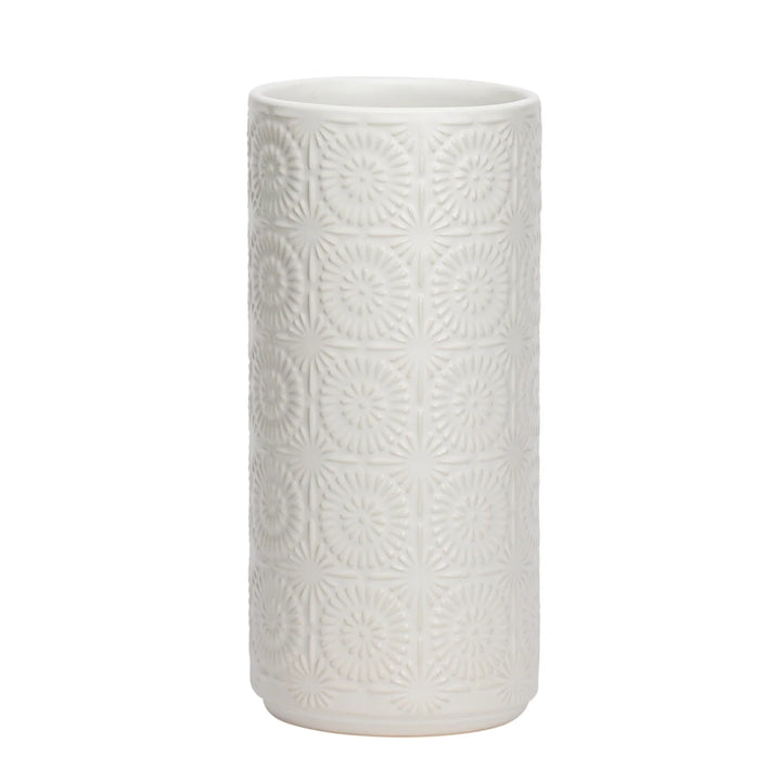 Clara Embossed Mandala White Ceramic Vase