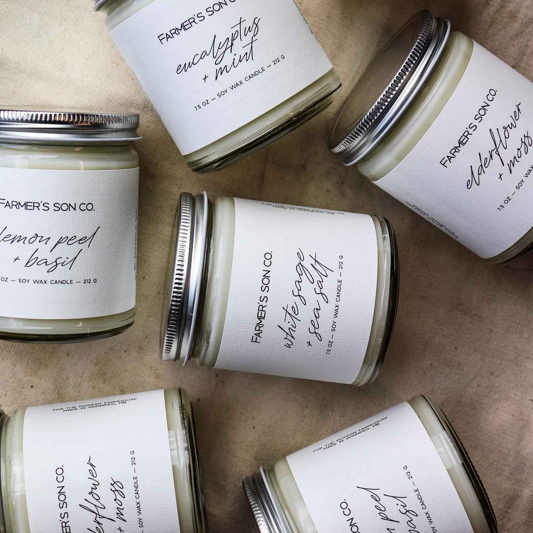 Assorted candles flat lay from Farmer's Son Co.