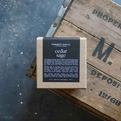 Cedar + Sage 8oz scented candle from Farmer's Son Co.