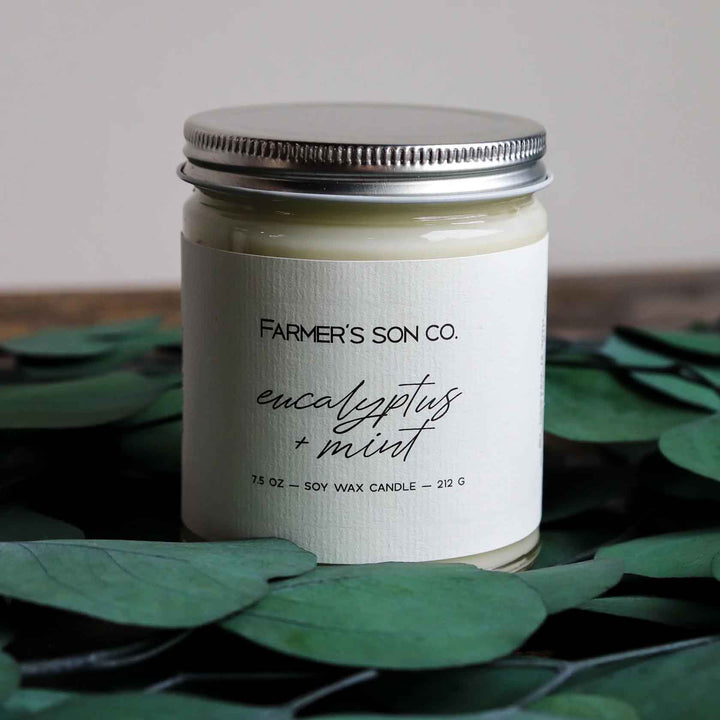 Eucalyptus + Mint 7.5 oz scented candle from Farmer's Son Co.
