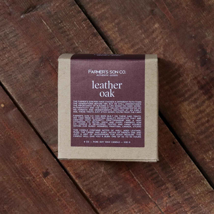 Leather and oak 8oz candle from Farmer's Son Co.