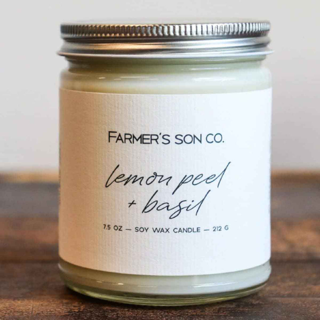 Lemon Peel + Basil 7.5oz scented candle from Farmer's Son Co.