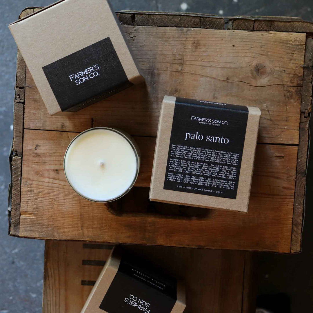 Palo santo 8oz scented candle from Farmer's Son Co.
