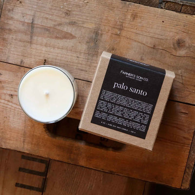 Palo santo 8oz scented candle from Farmer's Son Co.