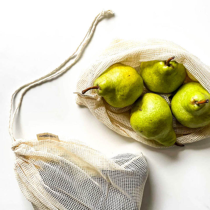 Two Farmer's Son Co. produce bags and pears