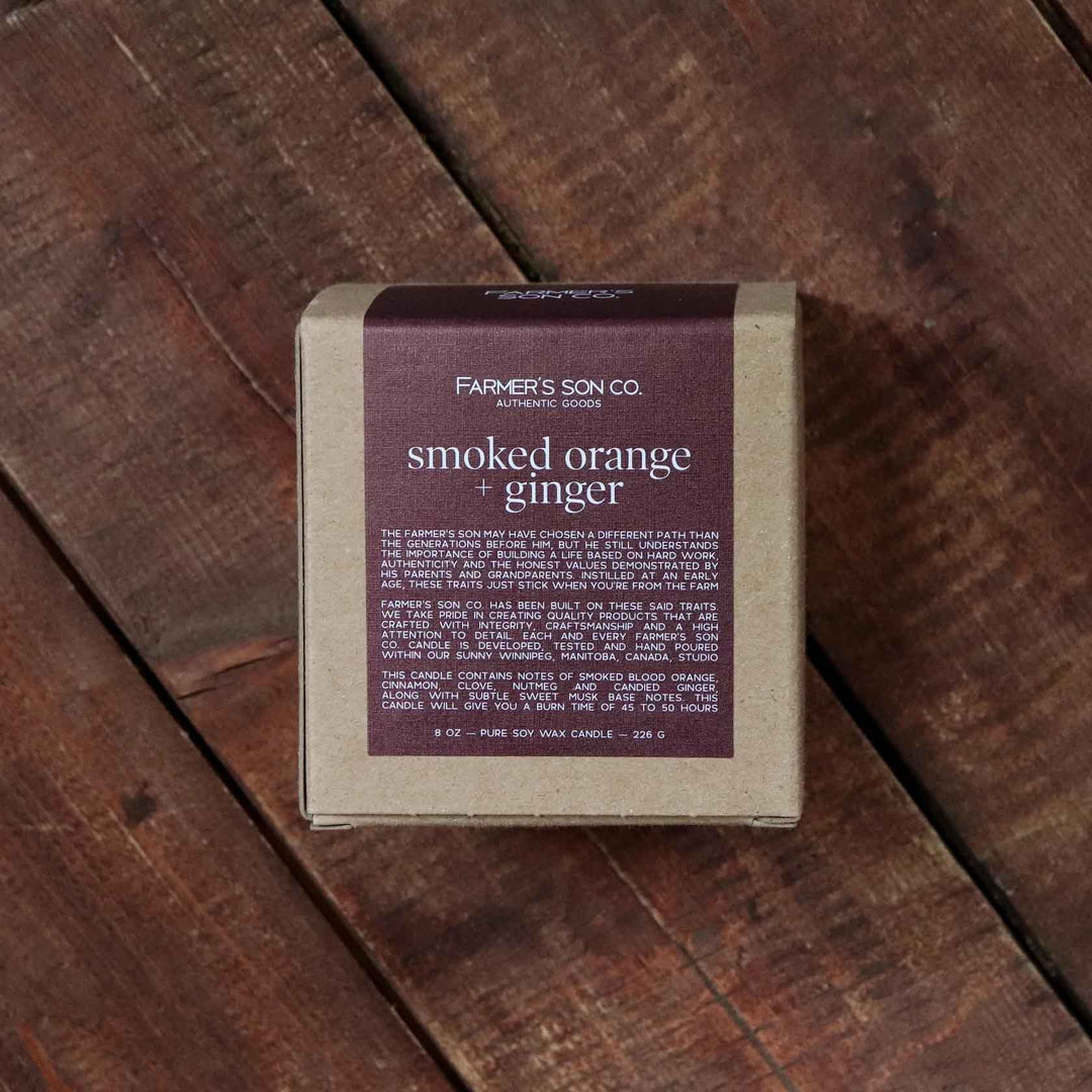 8oz smoked orange and ginger scented candle from Farmer's Son Co.