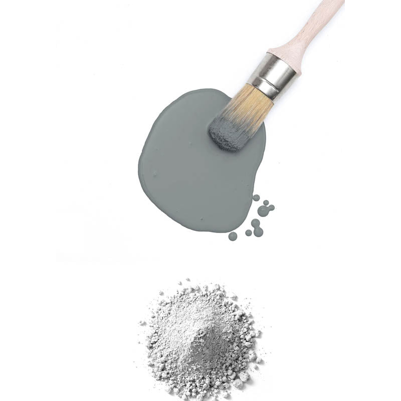 Grey paint and brush from Fusion Milk Paint