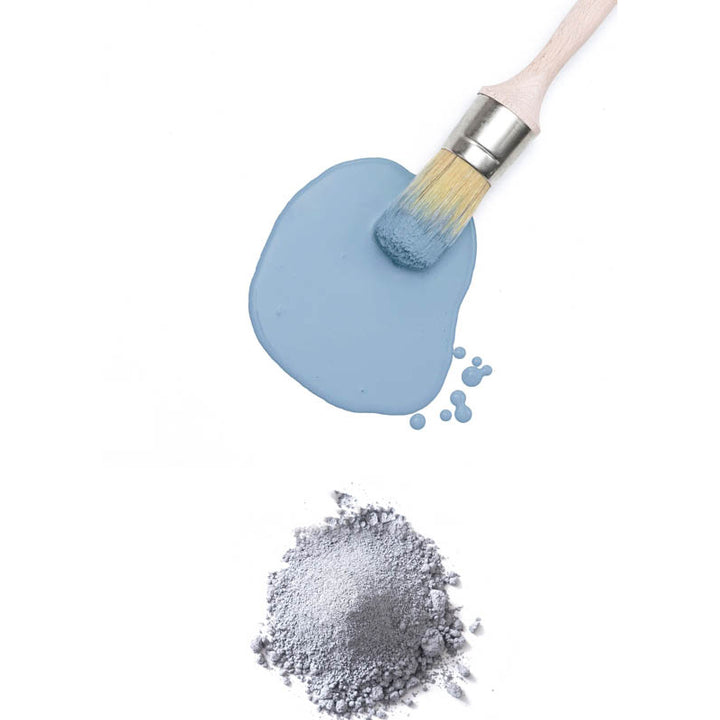 Light blue paint and brush flat lay from Fusion Milk Paint