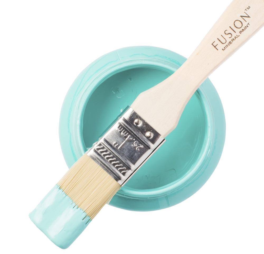 Turquoise paint can and brush from Fusion Mineral Paint