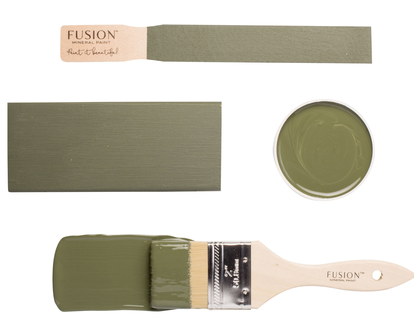 Deep muted olive green brush flat lay from Fusion Mineral Paint