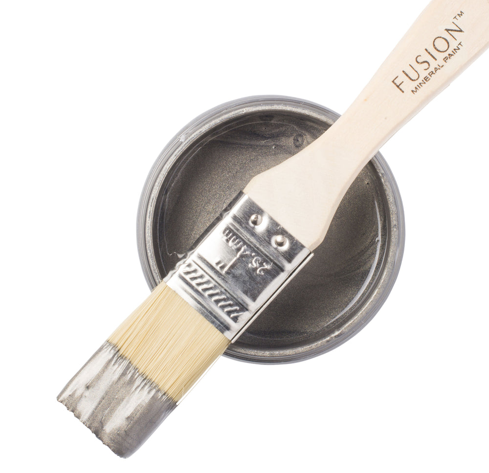 Brushed steel paint can and brush from Fusion Mineral Paint
