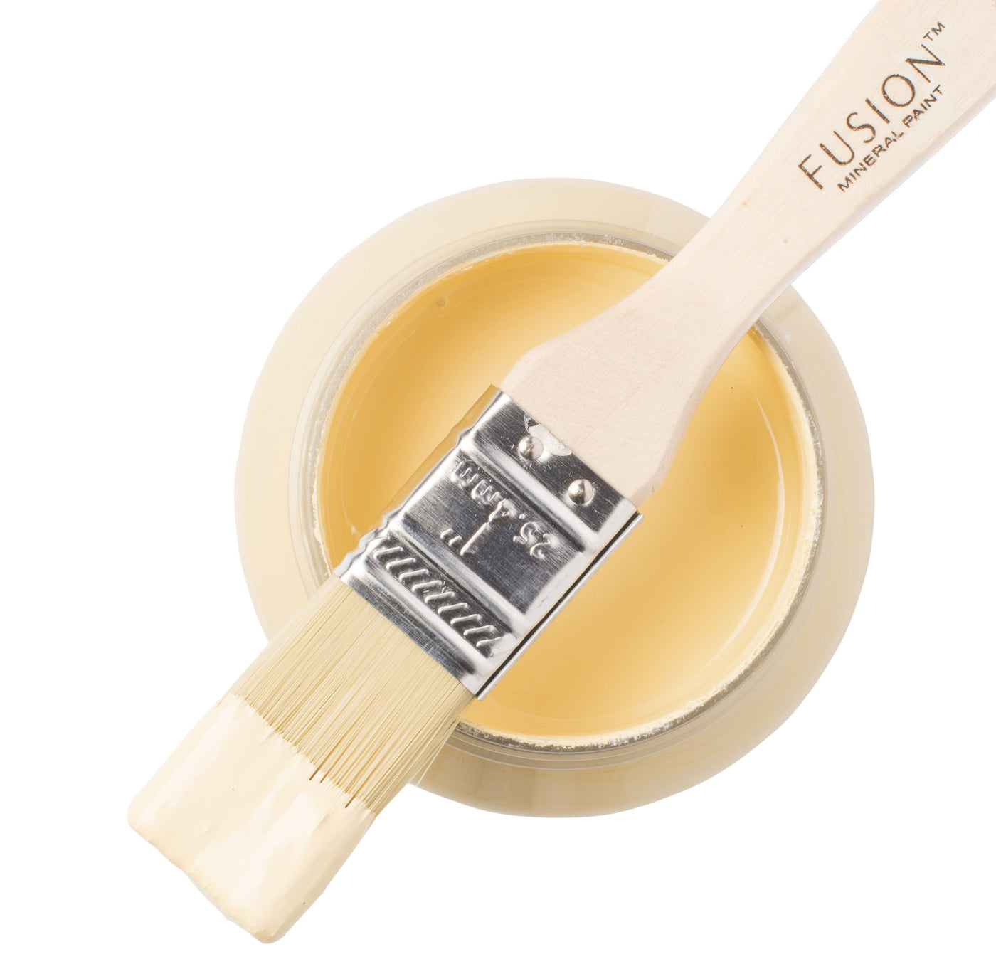 Soft yellow paint can and brush from Fusion Mineral Paint