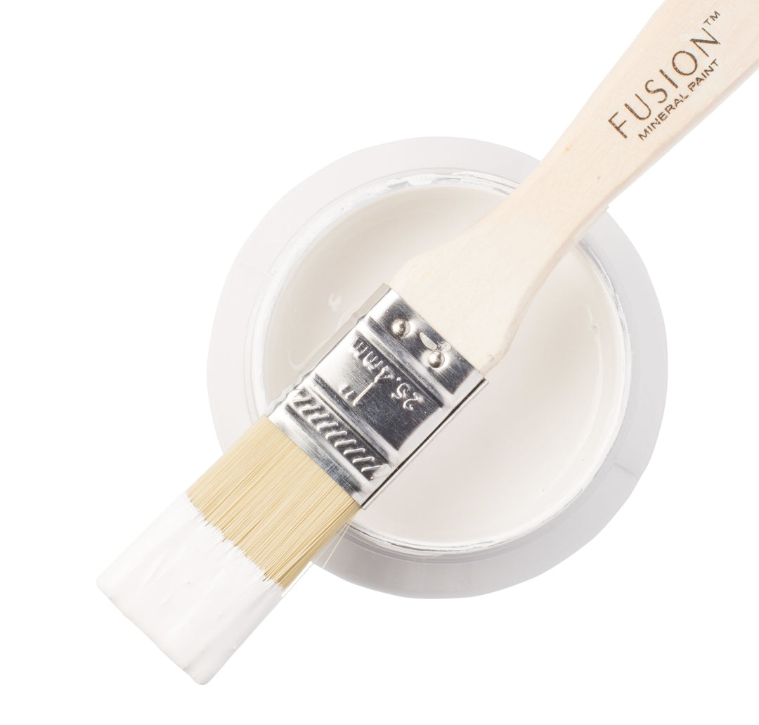 Neutral warm white paint can and brush from Fusion Mineral Paint