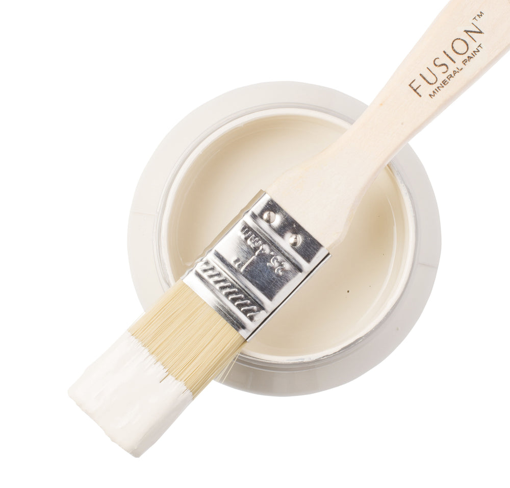 Warm white paint can and brush from Fusion Mineral Paint