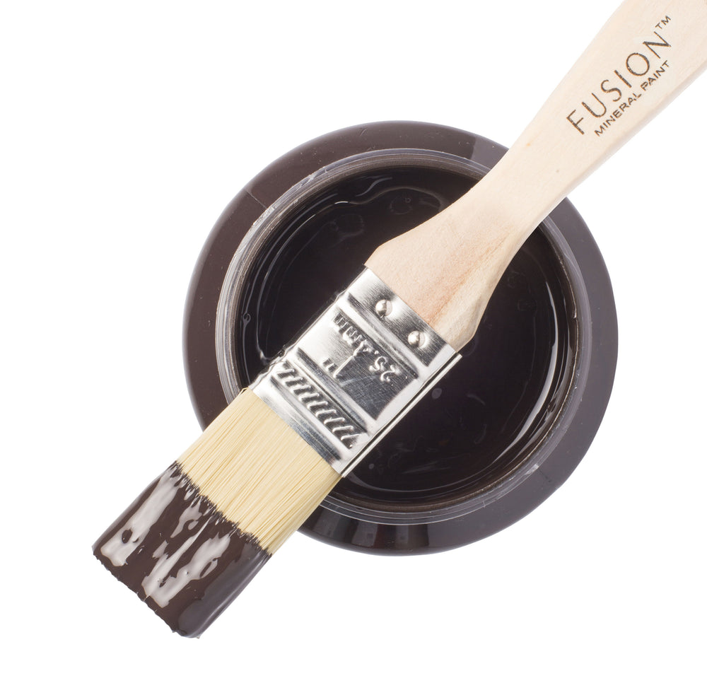 Deep rich brown paint can and brush from Fusion Mineral Paint