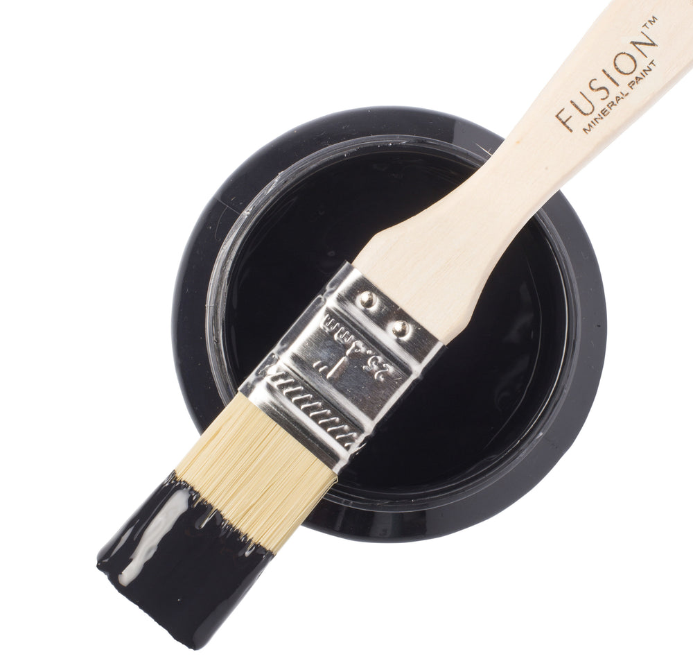 Coal black paint can and brush from Fusion Mineral Paint