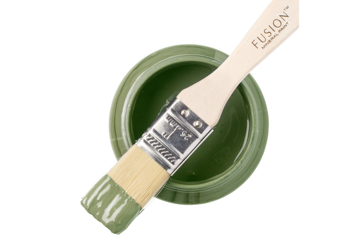 Mid tone green paint can and brush from Fusion Mineral Paint