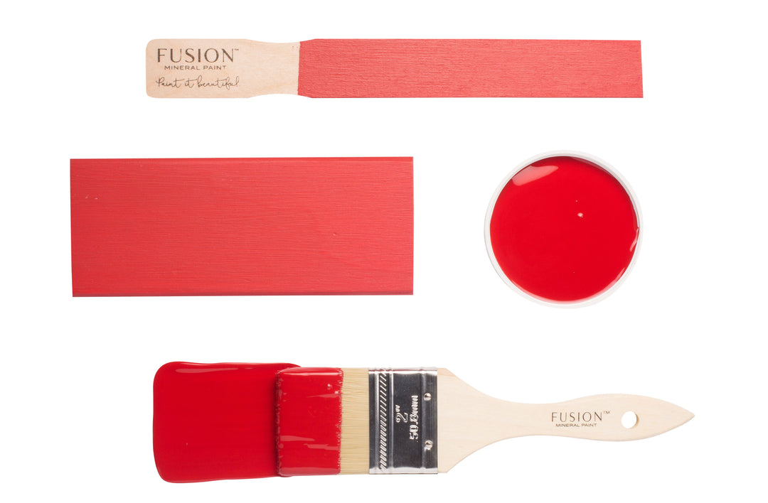 Vibrant red brush flat lay from Fusion Mineral Paint