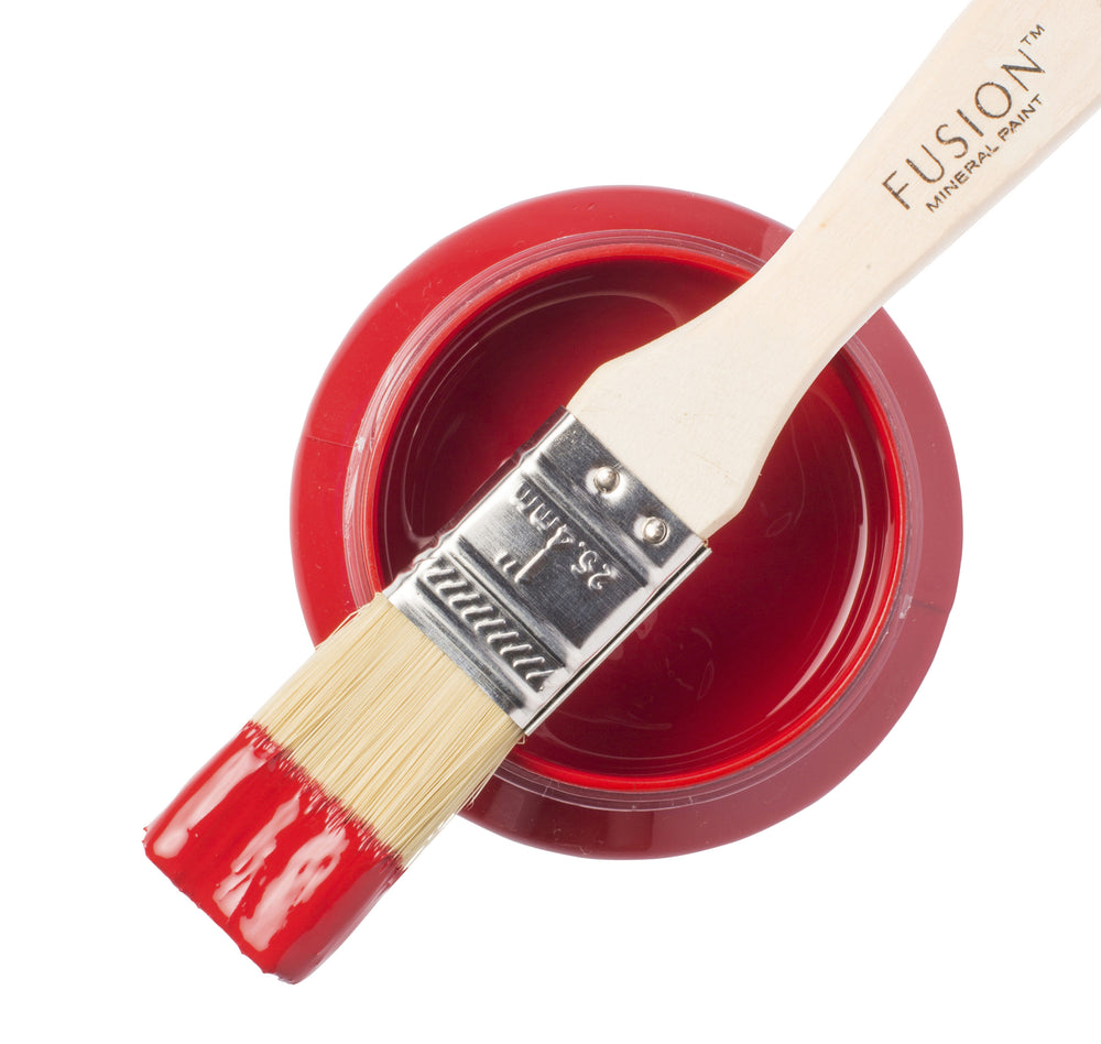 Vibrant red paint can and brush from Fusion Mineral Paint