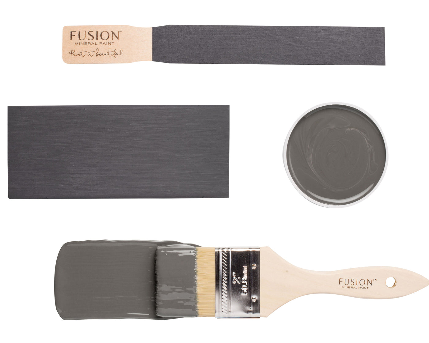 Deep grey brush flat lay from Fusion Mineral Paint