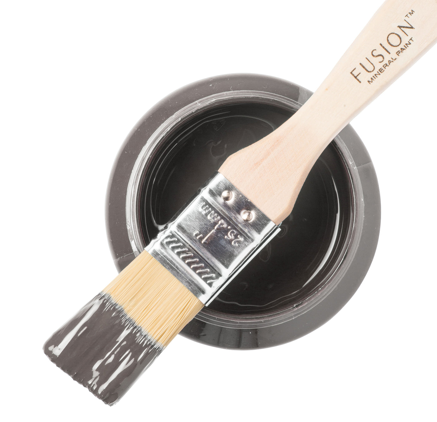 Deep grey paint can and brush from Fusion Mineral Paint