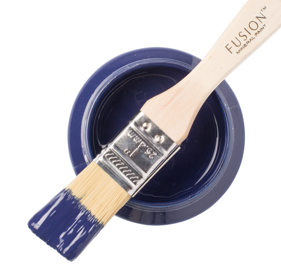 Royal blue paint can and brush from Fusion Mineral Paint