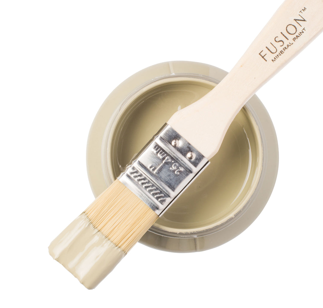 Pale grey paint can and brush from Fusion Mineral Paint