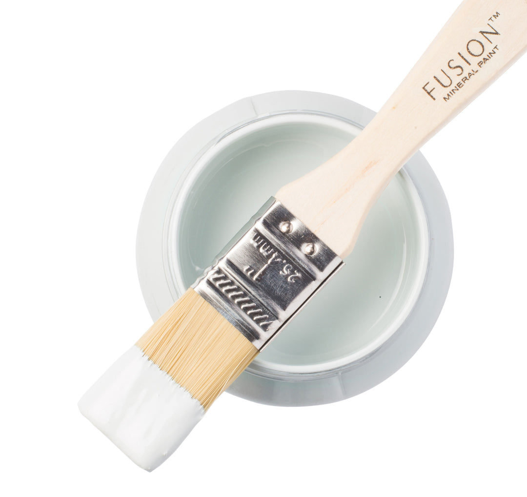 Blue-grey paint can and brush from Fusion Mineral Paint