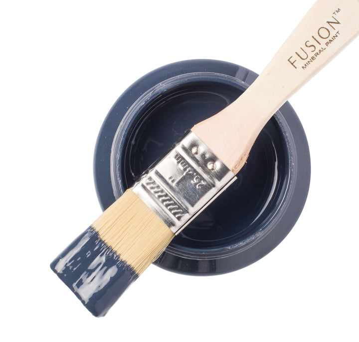 Midnight blue paint can and brush from Fusion Mineral Paint