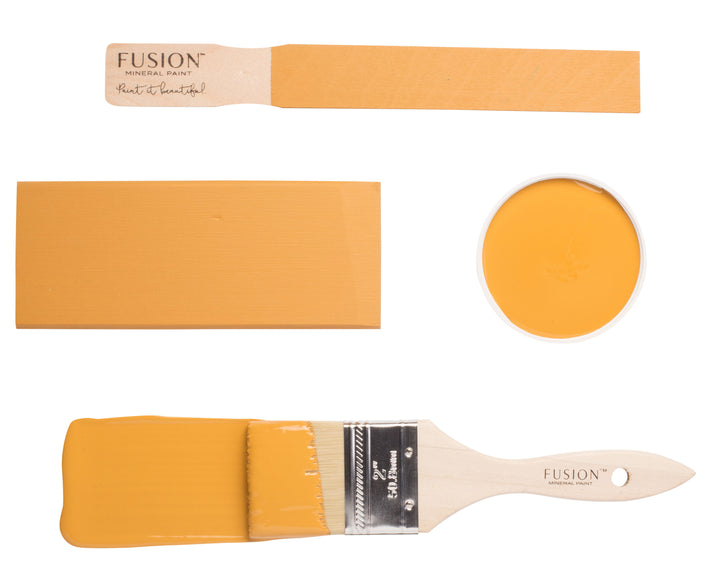 Warm yellow brush flat lay from Fusion Mineral Paint