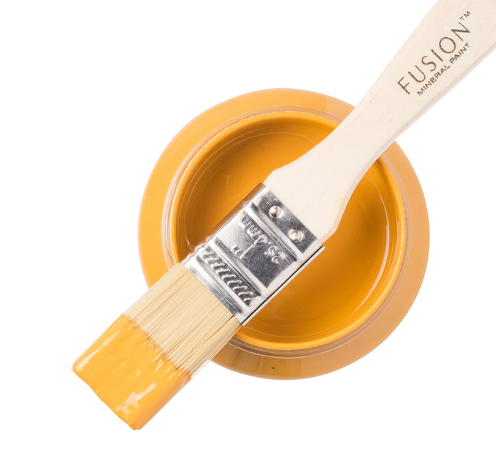 Warm yellow paint can and brush from Fusion Mineral Paint