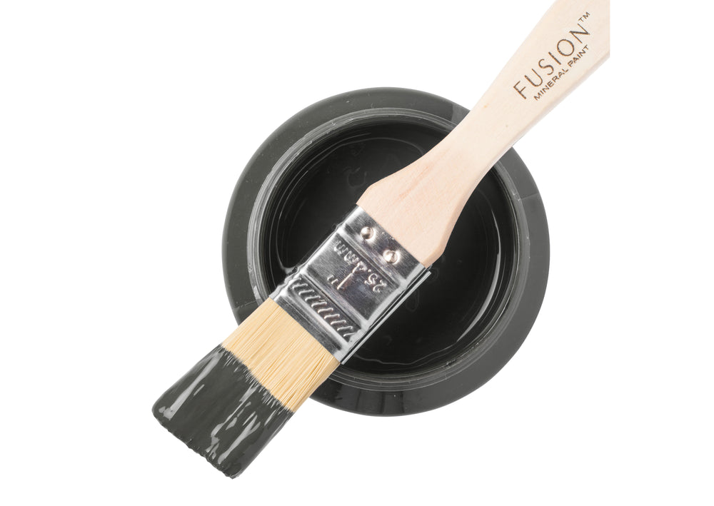 Dark neutral paint can and brush from Fusion Mineral Paint