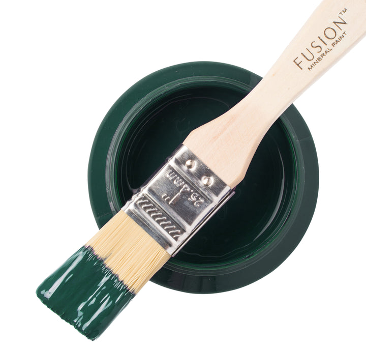 Dark green paint can and brush from Fusion Mineral Paint