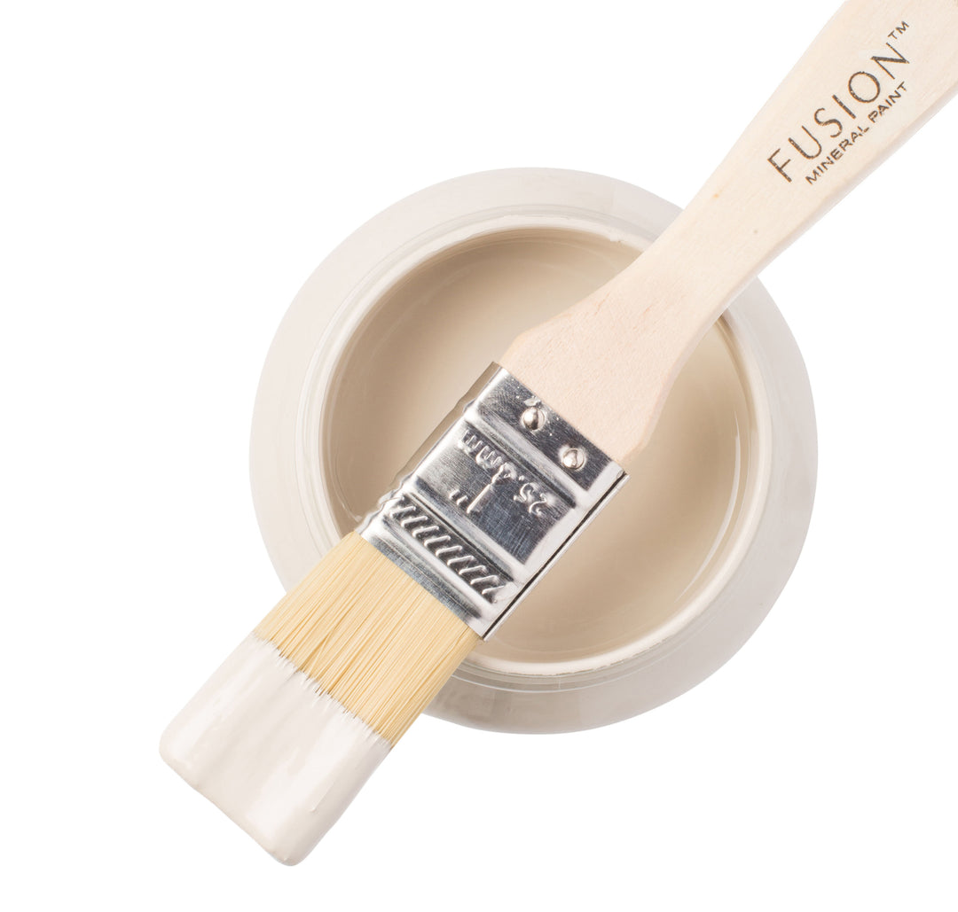 Neutral beige paint can and brush from Fusion Mineral Paint