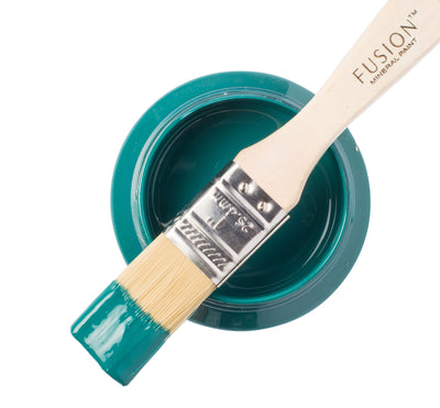 Teal blue paint can and brush from Fusion Mineral Paint