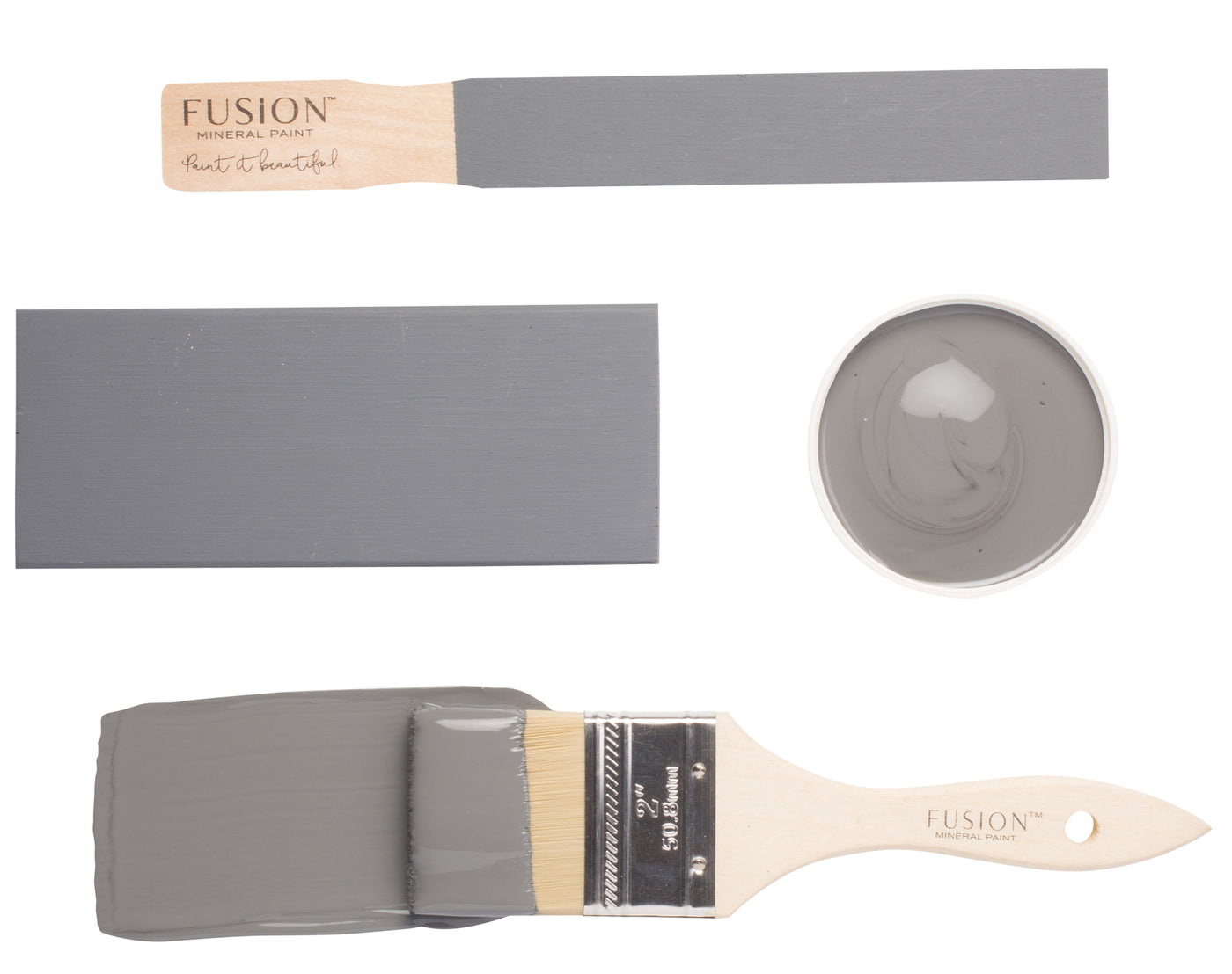 Deep grey brush flat lay from Fusion Mineral Paint