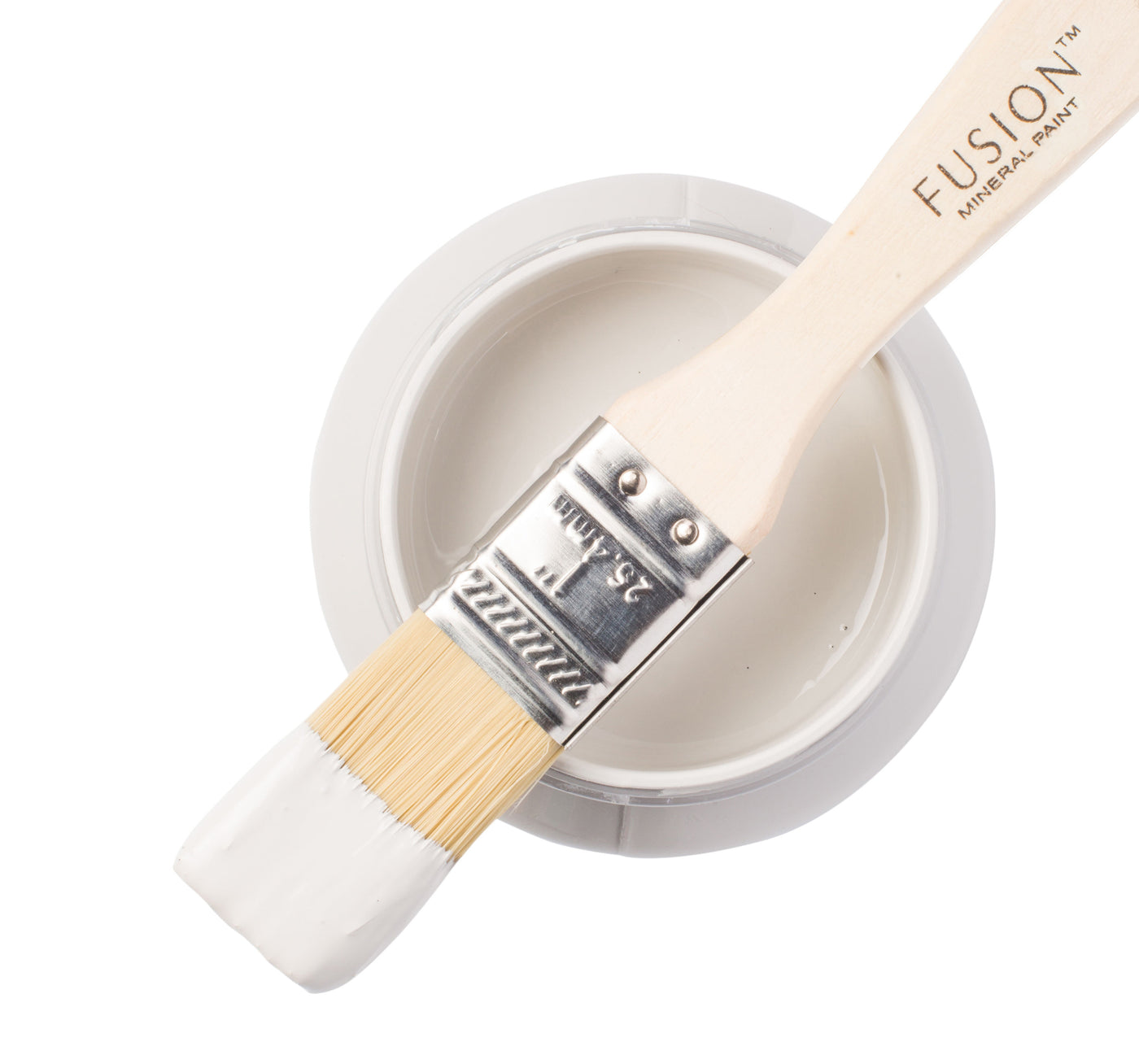 Neutral silver paint can and brush from Fusion Mineral Paint