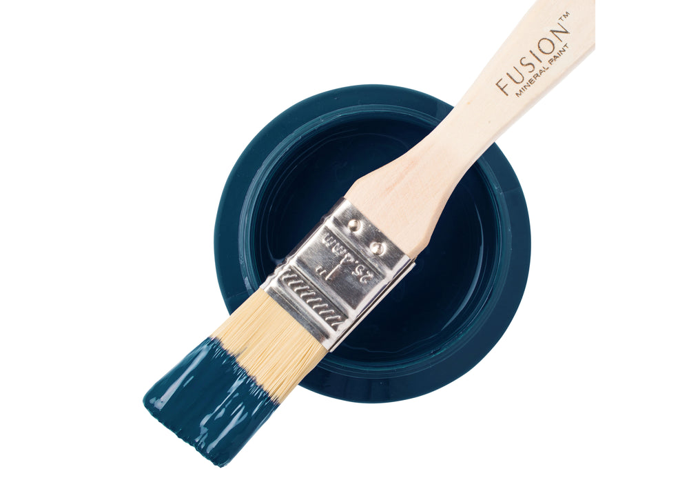 Deep rich navy paint can and brush from Fusion Mineral Paint